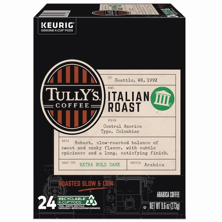 Tullys Coffee Coffee, Italian Roast, K-Cup, Coffee, 0.88 lbs, 24 PK 193019